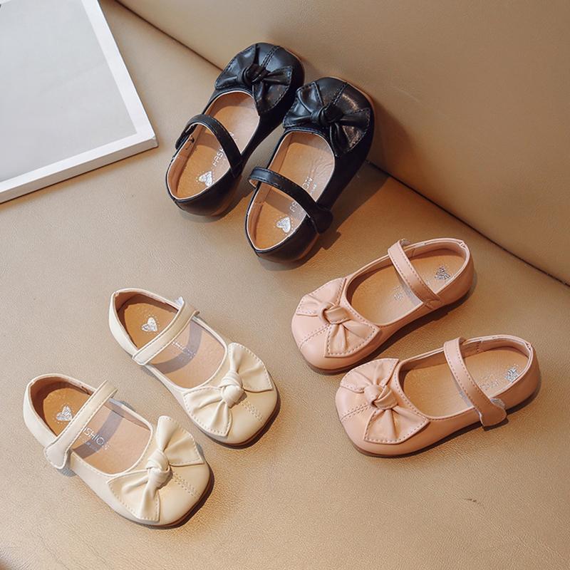 Girls Leather Shoes Bowknot Princess Shoes Soft Soled Solid Color Kids Shoes
