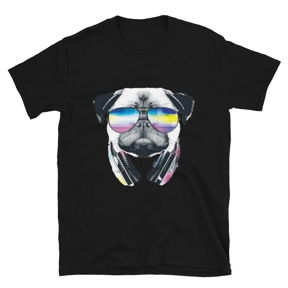 PUG MUSIC Sunglasses Headphones PUG DOG Animal Funny Animal Shirt