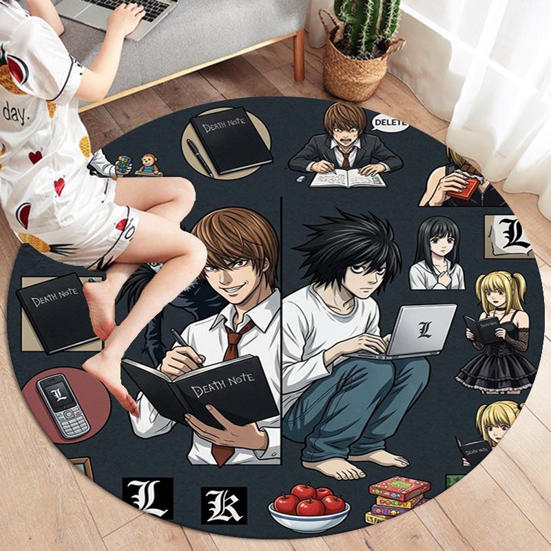 Death Note Round Area Rug Carpet Rug For Living Room Bedroom Sofa Playroom Decor Nonslip Floor Mat