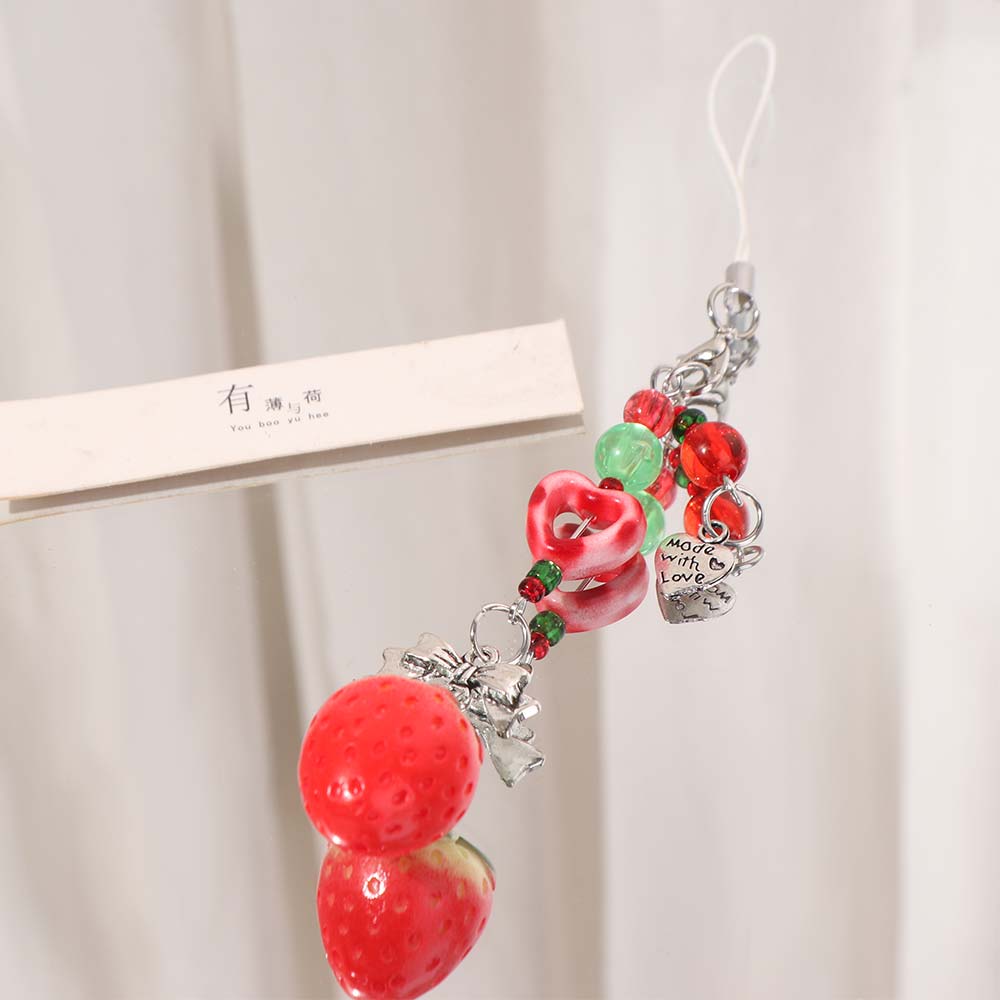 Acrylic Strawberry Keychain Pendant Bag Hanging Car Keyring Strawberry Beads Phone Chain Gifts