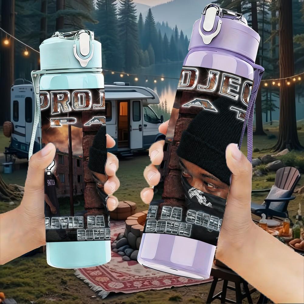 1PC Black Band Album 750ml sports water bottle leakproof straw lid outdoor office home