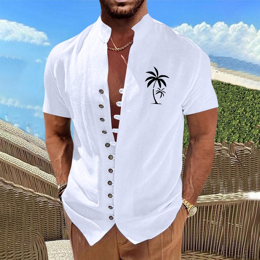Новая мужская повседневная свободная рубашка в стиле ретро с короткими рукавами и принтом