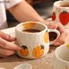 Ceramic Mug Coffee Cup Glazed Surface Cartoon Fruit Doodle Children Mugs Coffee Cups Strawberry Children's Porcelain Cup