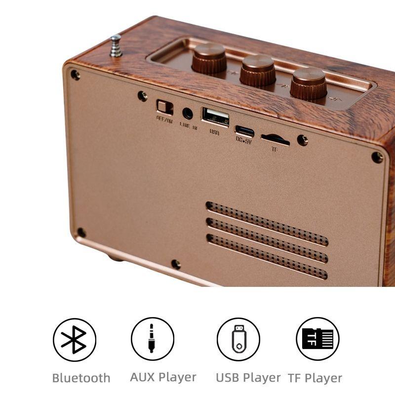 Винтажная деревянная Bluetooth-колонка, FM-радио, портативный ретро-аудиоплеер с антенной, поддержка карт TF/USB, звук HIFI для дома