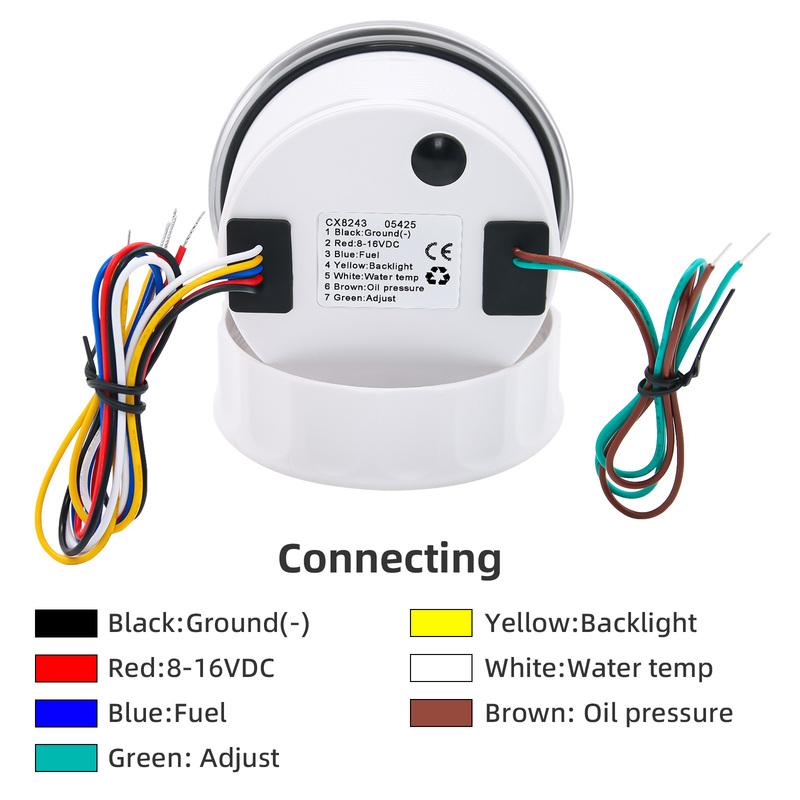 AD 85MM Multi-function 4 IN 1 Gauge Car Fuel Level 0-190 ohms Oil Pressure Water Temp Voltmeter 8-16V For Marine Boat 12V/24V
