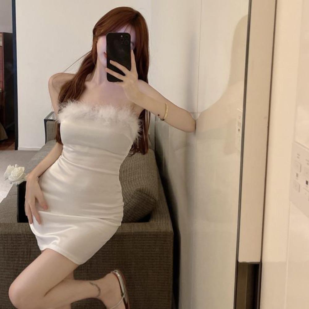 Стиль Чистого Желания Темперамент Топ-труба на одно плечо Платье по бедрам Женский Осенний Сексуальный Горячая Девушка Приталенная Короткая Юбка