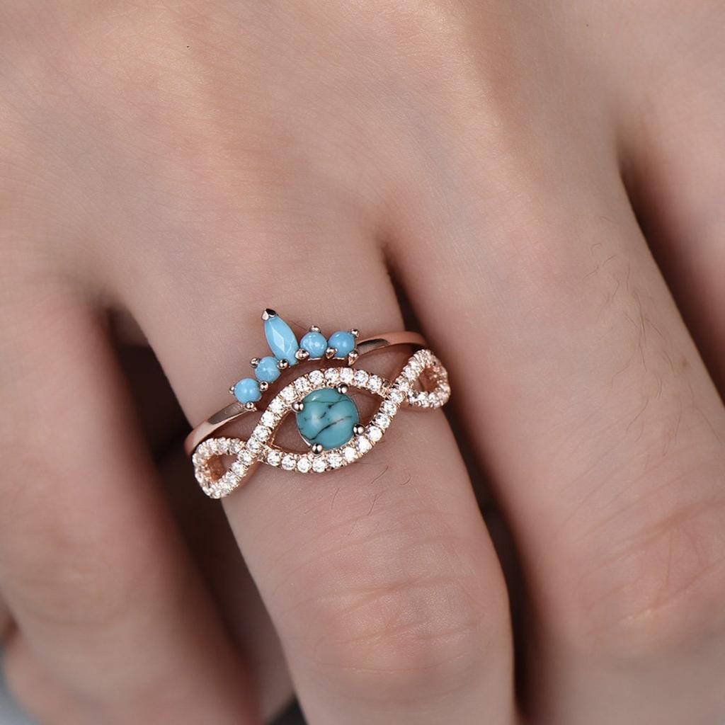European and American fashion turquoise ring ins Trendy minimalist rose gold couple rings for women