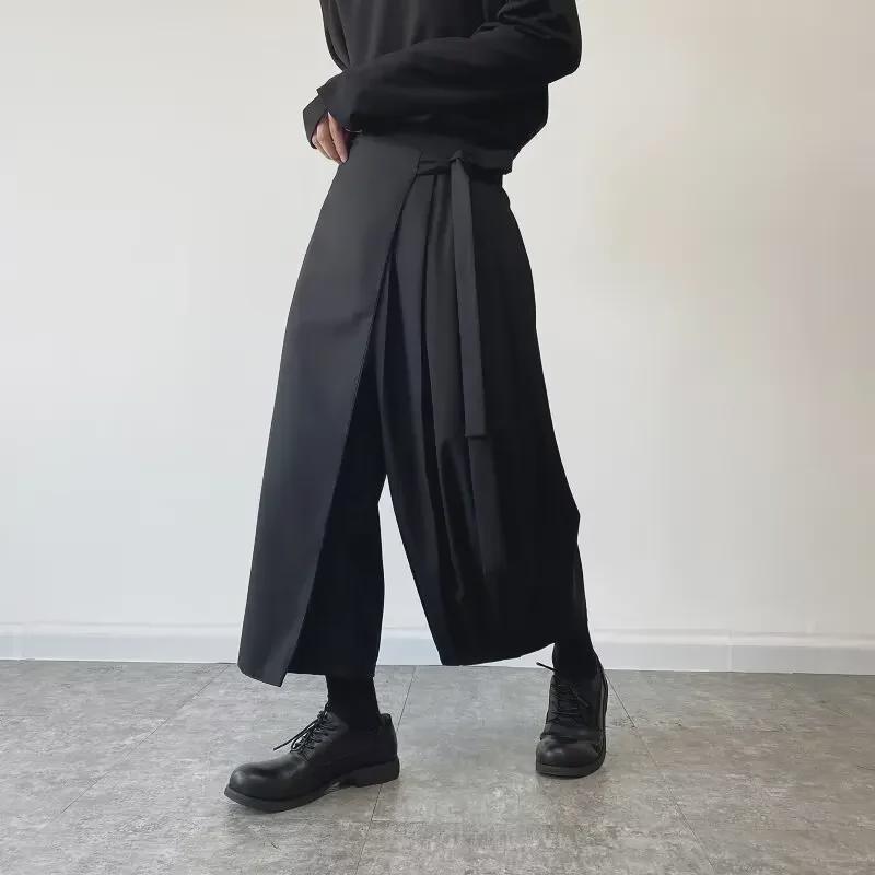 Мужские черные брюки-юбки Warrior Kendo Yohji Yamamoto – прямой широкий крой для весны и осени