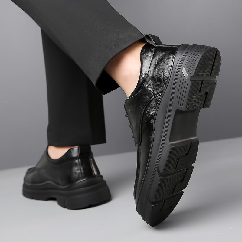 Casual Leather Shoes Men Lace Up High Sole Platform Business Office Black Fashion Dress Formal Wedding Party Shoes Men Oxfords