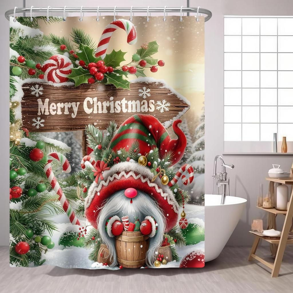 Сосна Красная Птица Занавеска для душа Зеленый Зимний Лес Кардинал Снежная Ягода Рождественская Тема, Деревенский Праздник Тканевая Занавеска для душа