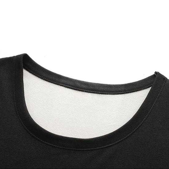 2 Pcs/Set Men Winter Underwear Suit Bottoming Clothes Thick Soft Plush Solid Color Elastic Round Neck Adjustable Waist Long Sleeve Top Pants