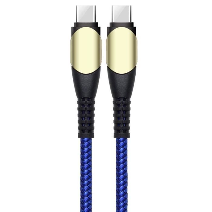 Câble USB-C vers USB-C Charge Rapide 60W pour iPhone 16, 16e, iPhone 16 Pro, iPhone 16 Pro Max - Nylon Tressé 1M Bleu