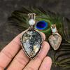 Malinga Jasper, Moonstone Copper Wire Wrap Jewelry Pendant 2.84" Q9d08