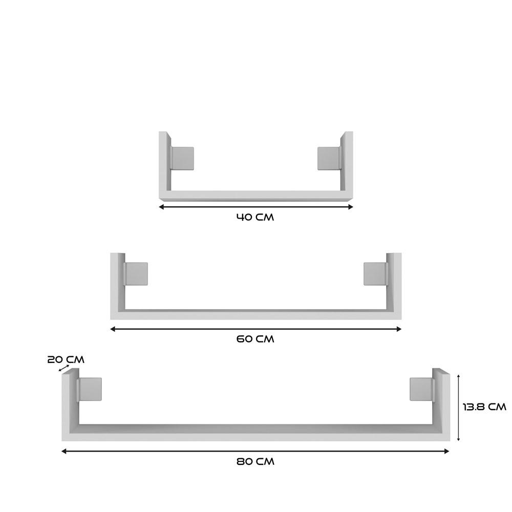 SET OF 3 x MOBI 3P WALL-MOUNTED SHELF, WHITE, FOR HOME AND OFFICE
