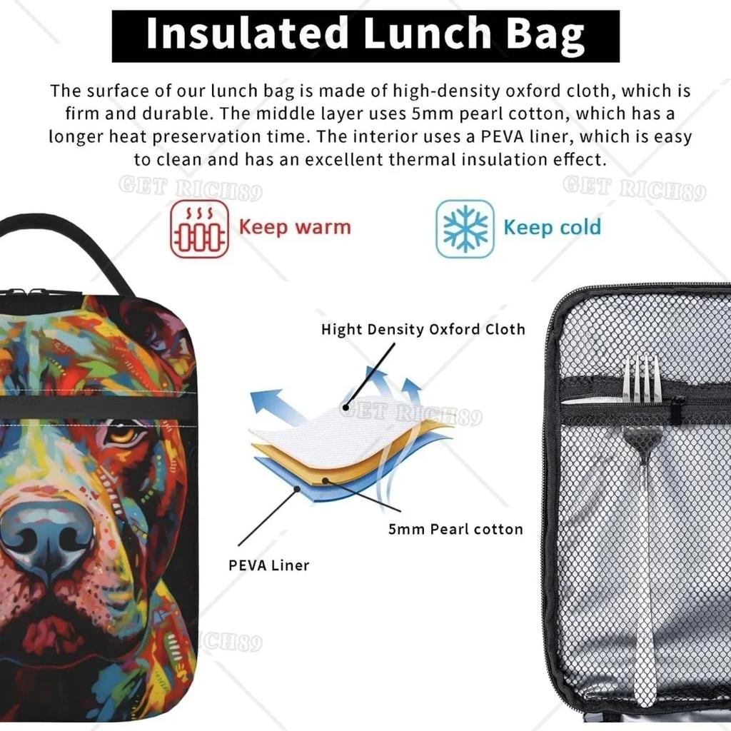 Собака Волк Картина Животные Флуоресцентная Собака Изолированная Сумка Для Обеда Для Женщин Мужчин Многоразовый Портативный Ланч-бокс Тоут с Карманом для Работы