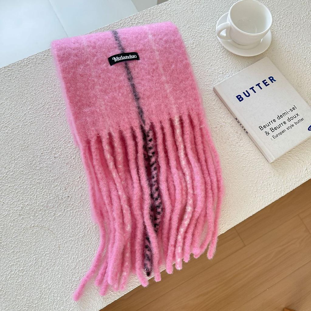 Wool blended striped fringed scarf female winter manufacturer wholesale thickened warm versatile knitted thickened scarf