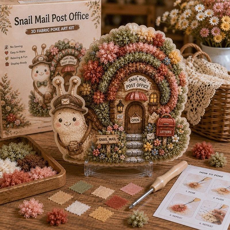 Whimsical Village Creative 3D Fabric Poke Art DIY Kit Mushroom Cottage Village Hand‑Poking Craft Making Set For Adults Beginners