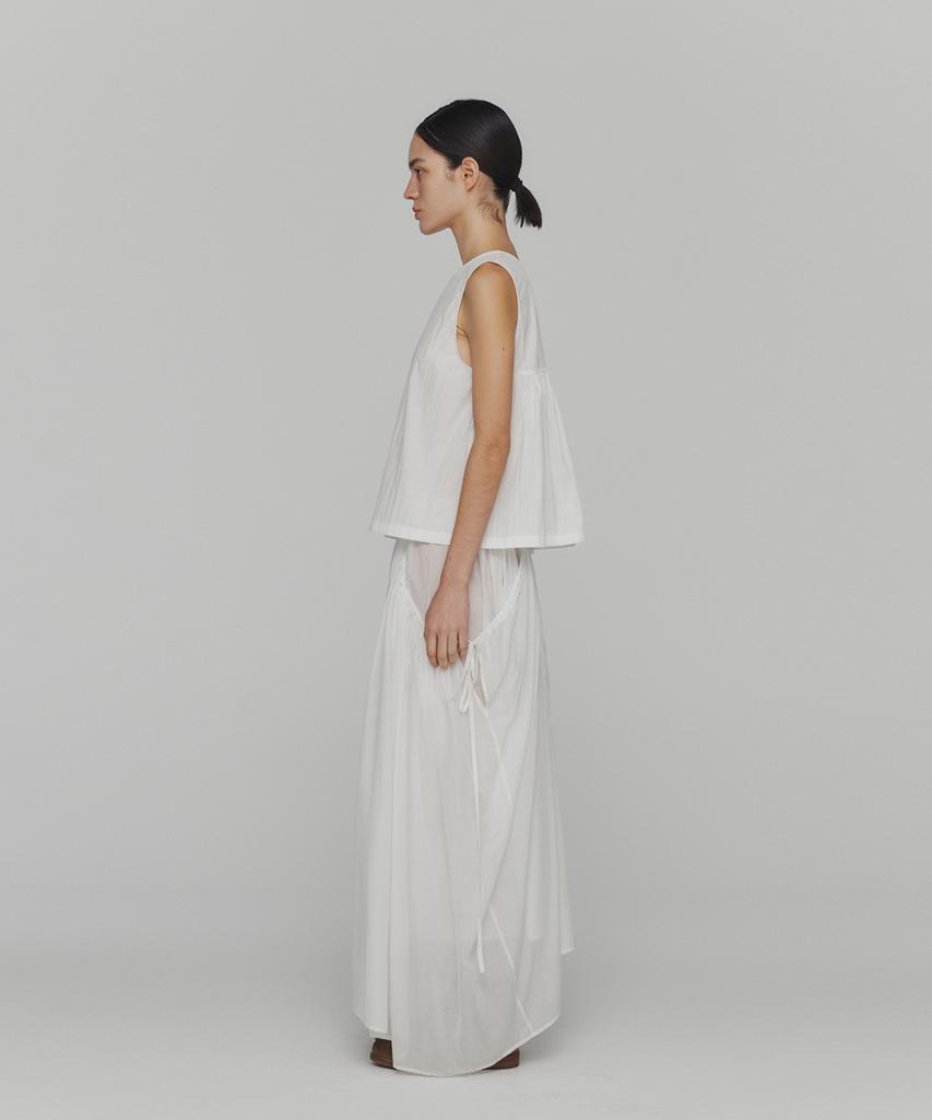 Amomento Drawstring Sheer Shirring Skirt_White