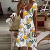 Summer Fashion Women's V Neck Short Sleeve Fruit Printed Dress Sex Short Skirt Dresses