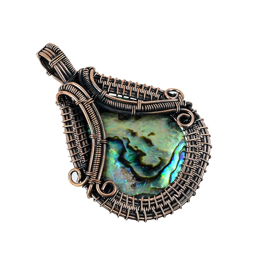 Abalone Shell Pendant, Handmade Gemstone Pendant, 999 Copper Wire Wrapped Pendant Antique Jewelry, For Engagement Gift