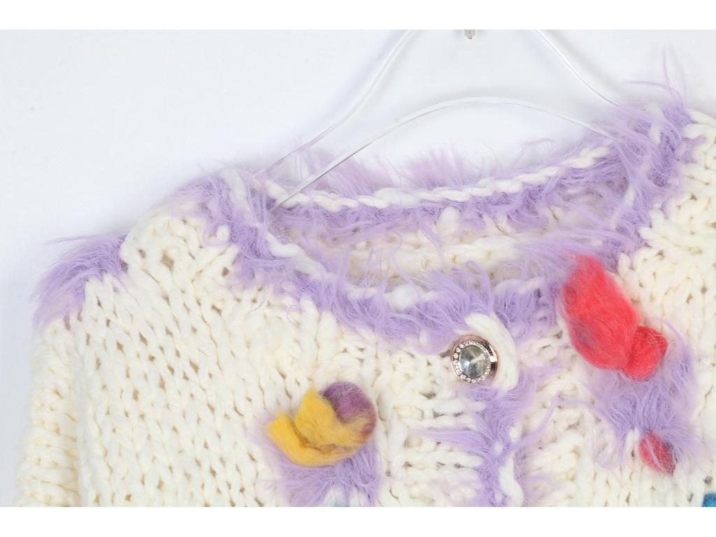 Европейский и американский модный свитер-кардиган ручной вязки крючком с вышивкой, круглым вырезом и свободного кроя для женщин - Коллекция Осень-Зима