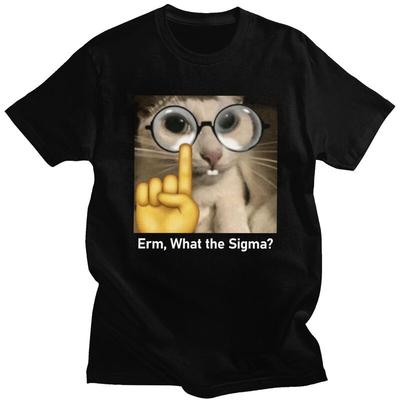Мужские футболки с мемом "What The Sigma Cat" на заказ, с коротким рукавом, хлопковые, для отдыха, с юмором, саркастической цитатой, одежда