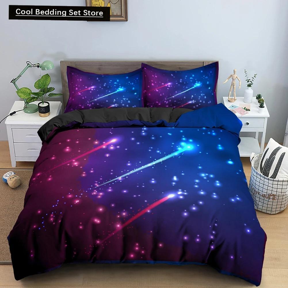 Пододеяльник Starry Sky King Queen, комплект постельного белья Colorful Galaxy, 23 шт., блестящий полиэстер, одеяло, чехол