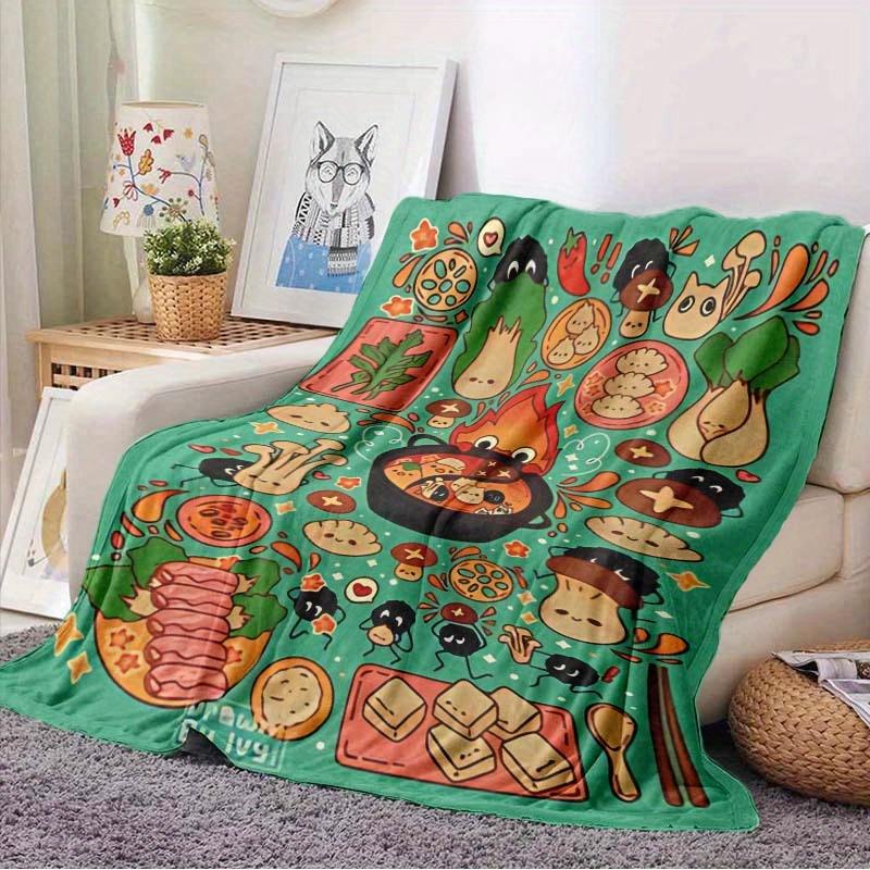 1 Cute Hot Pot Food Blanket Single Sided 2D Print Soft Flannel Blanket Bedroom Living Room Cozy Decor Warm Comfortable Vibe Gift