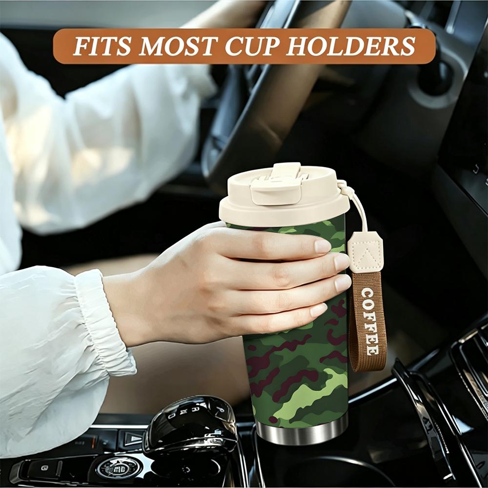 Camouflage Print Stainless Steel Insulated Coffee Tumbler Vacuum Travel Mug Leakproof Cup for Outdoor Hiking Camping Work
