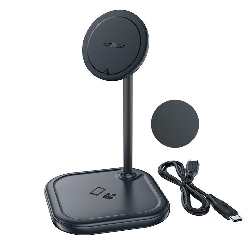 2in1 15W Qi Wireless Charger and Stand for iPhone and Apple AirPods E6 Black