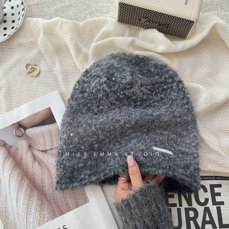 Шерстяная круглая шапка для осени и зимы, шерстяная шапка с большой окружностью головы, универсальная, повседневная, холодная, с постепенным изменением, для защиты ушей, теплая вязаная шапка