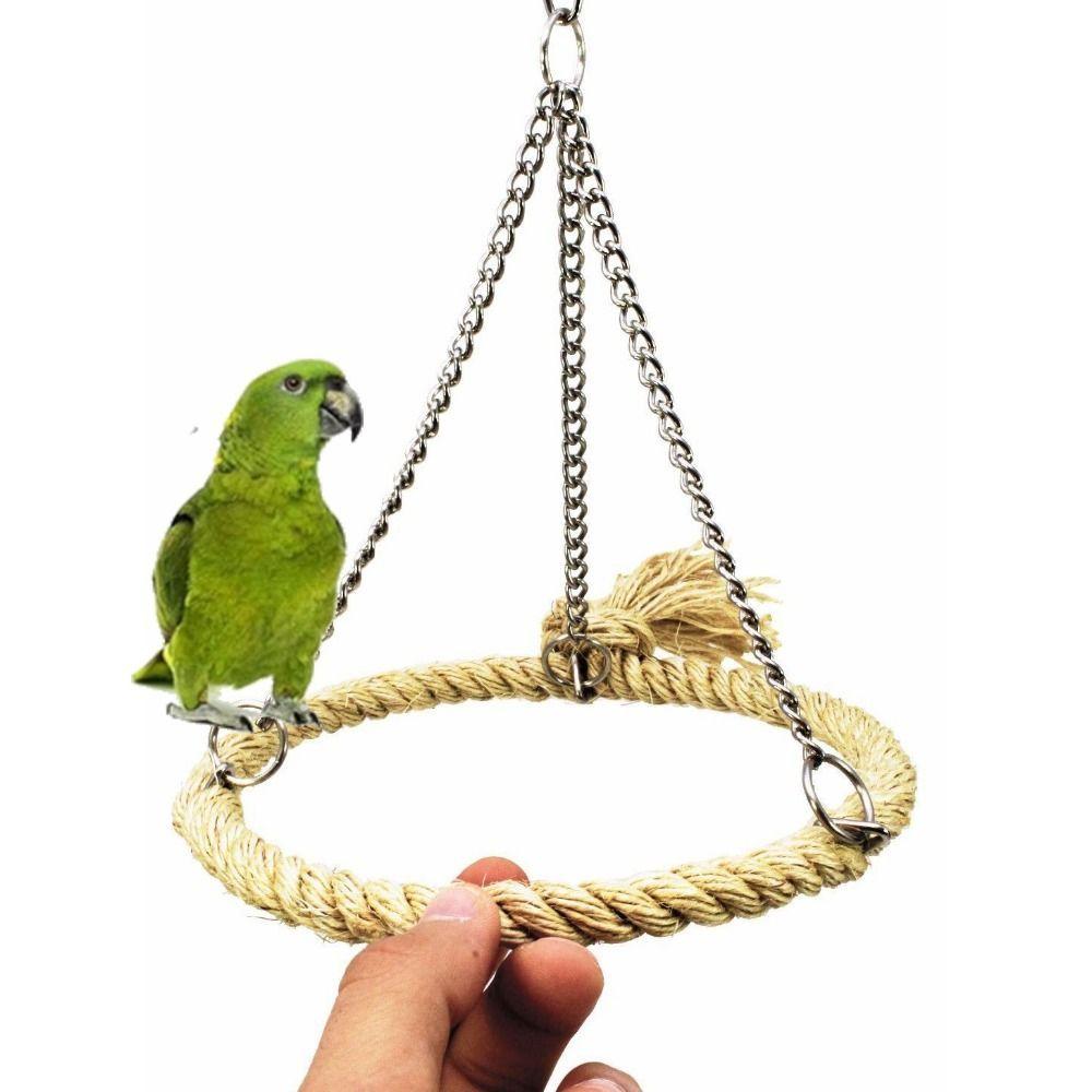 Bite Resistant Bird Rope Ring Swing Metal Cotton Rope Hanging Cage Bird 15cm Parrit Swing Stand For Parakeet Cockatiel Parrot