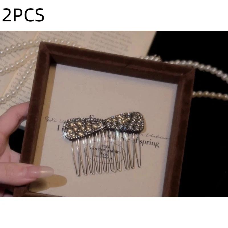 Rhinestone Bow Upside Down Hair Comb Durable Non-slip Bangs Clip for Bridesmaid Wedding Banquet Hair Styling Tool