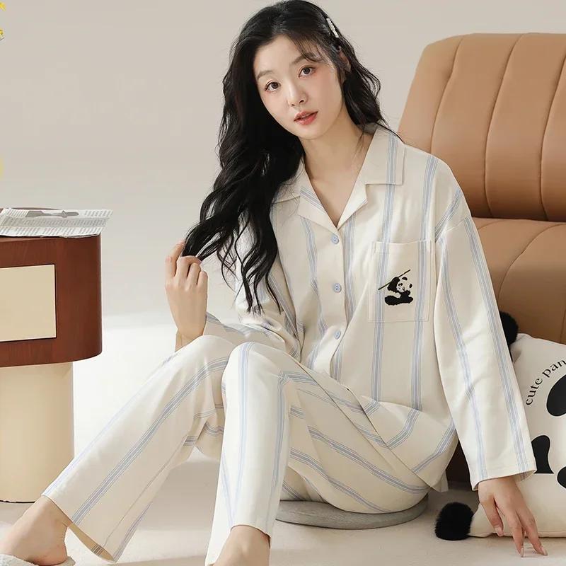 Осенне-зимняя хлопковая пижама для женщин, с длинными рукавами, женская одежда для сна, кардиган, пижамы с V-образным вырезом, японская женская домашняя одежда
