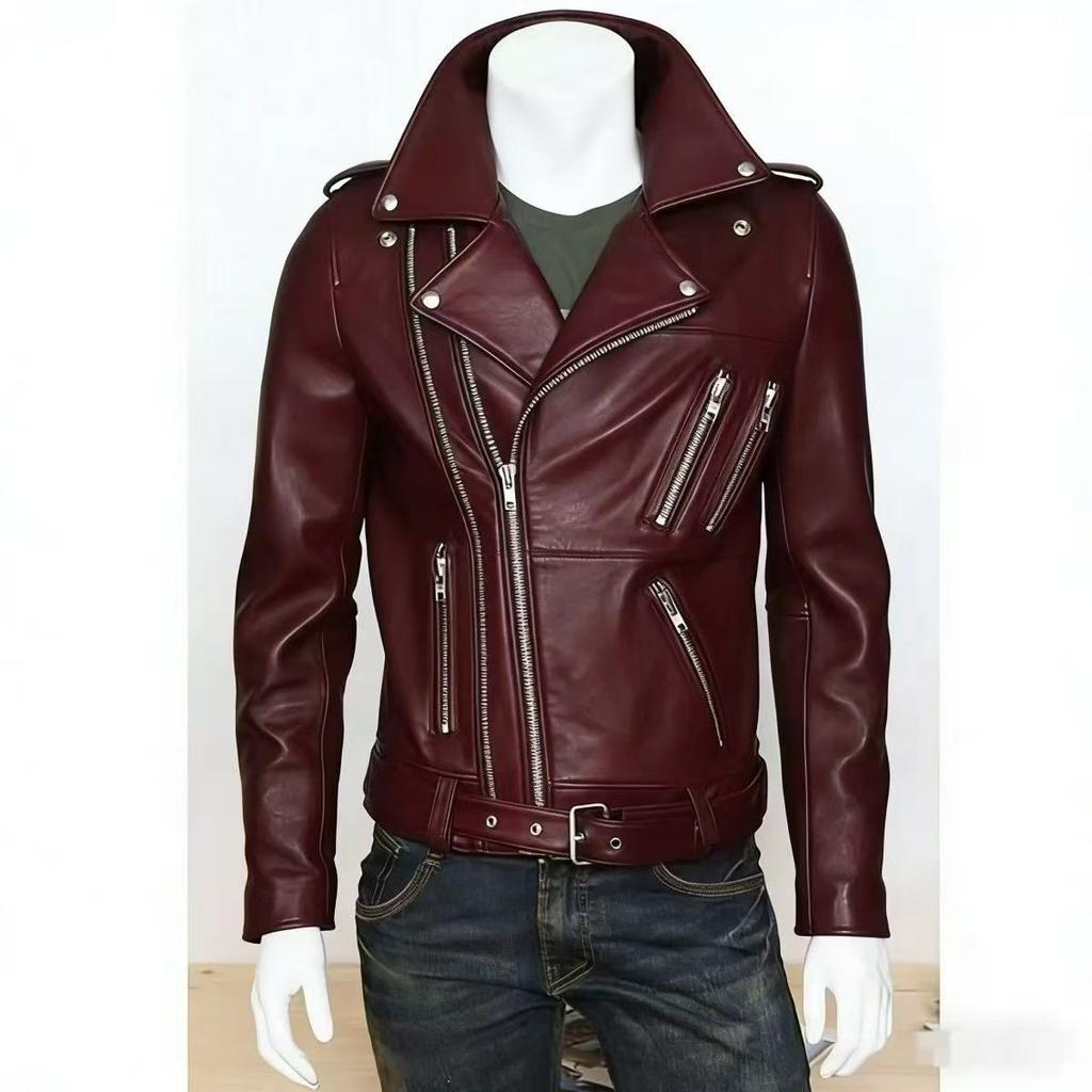 Autumn and winter leather jacket men's new leather jacket men's stand-up collar slim PU leather top trendy men's jacket