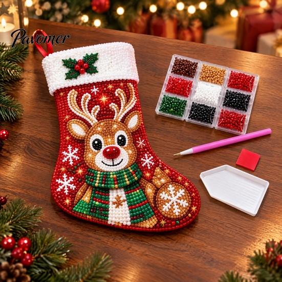 Acrylic Crafting Supplies for Holidays Faux Diamond Painting Christmas Stocking Kit, DIY Ornament Craft Tree Decorating Materials Kids Adults,