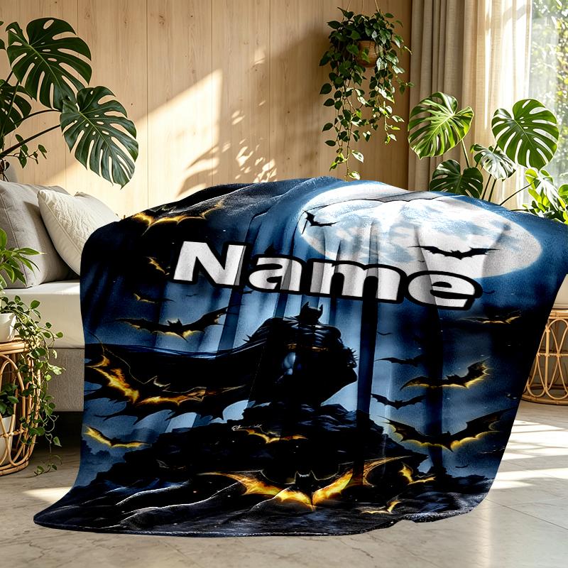 Custom Name Personalized Batman Print Blanket, Home Decor, Bedroom, Sofa, Camping, Couch, Gifts for Birthday Christmas
