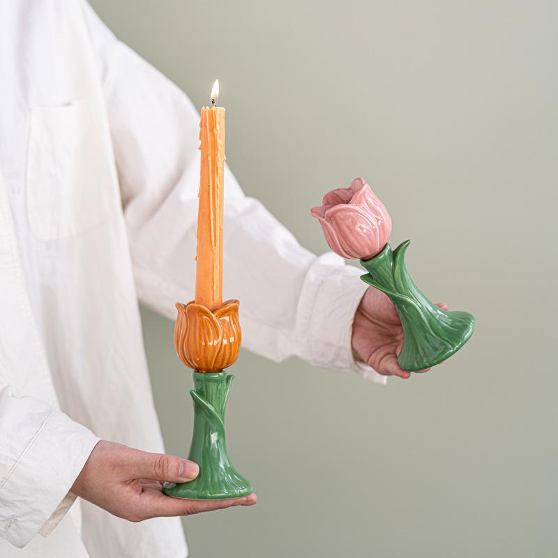Керамический подсвечник-тюльпан, подсвечник-цветок, держатель для свечей, трехмерный подсвечник-тюльпан, декор для дома
