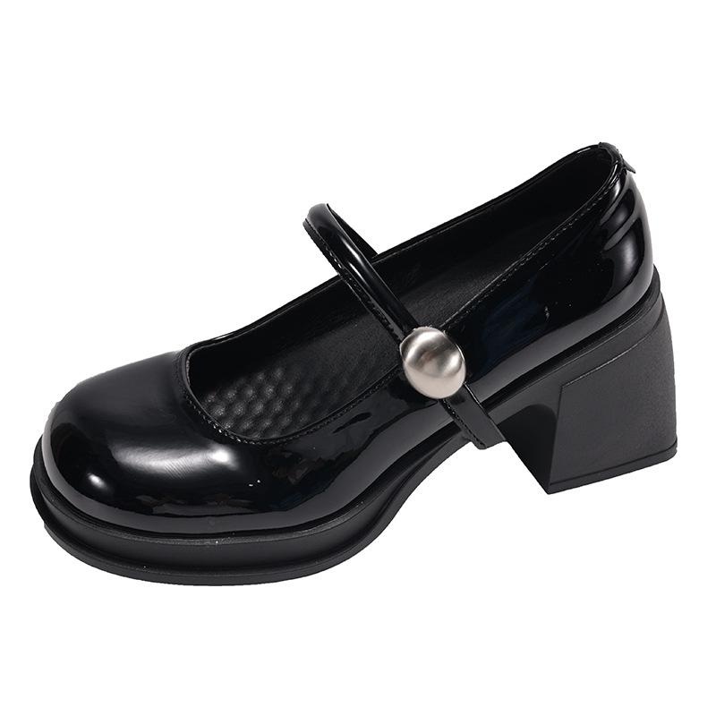 Черные ретро туфли на высоком каблуке из маленькой кожи для женской коллекции весна 2025, универсальные туфли Мэри Джейн, увеличивающие рост, для ношения с юбкой