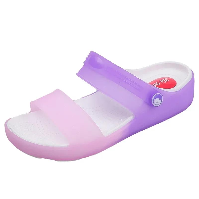 Туфли женские летние разноцветные прозрачные модные тапочки женские римские открытые носки пляжные мягкие повседневные желе сандалии шлепанцы 2024