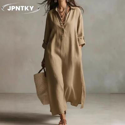 JPNTKY Модные Летние Весенние Однотонные Платья с Принтом, Короткий Рукав, V-образный Вырез, Повседневные
