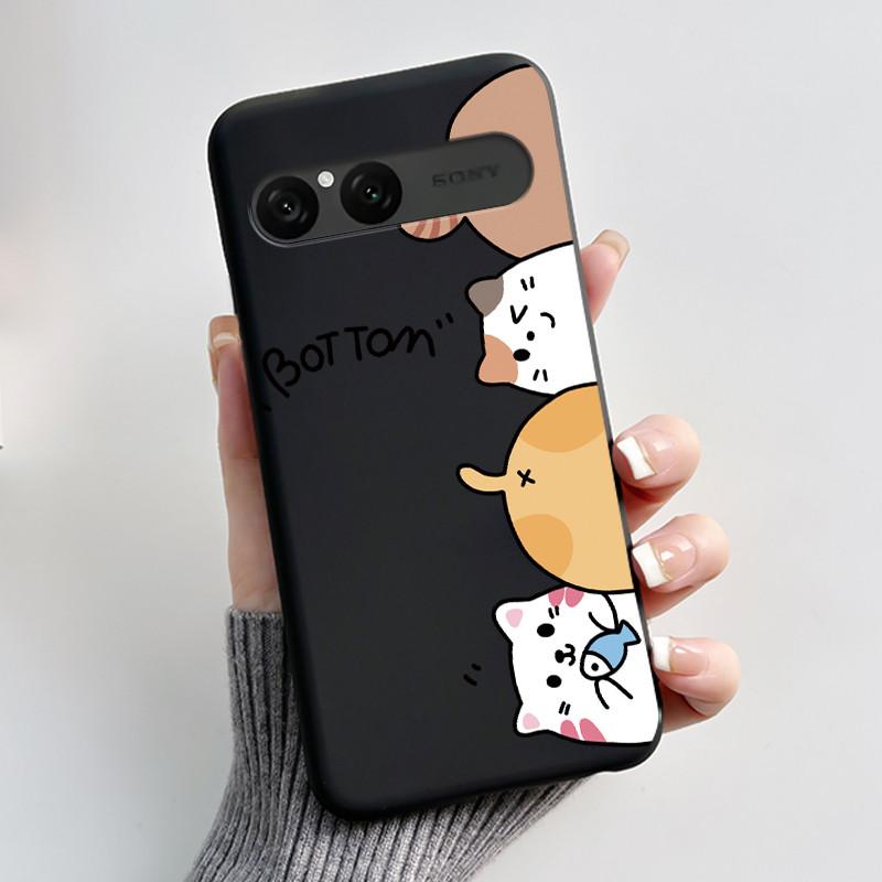 Cute Case For Sony Xperia 10 VII Fundas Capa Printing Shell Protective Cover Soft Silicone Cartoon Black Casing Coque