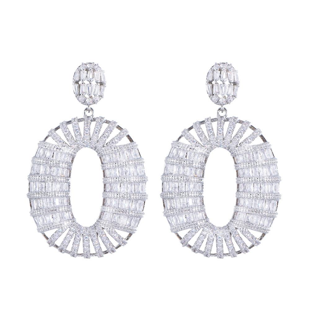Французская Тяжелая Промышленность Полые Овальные Геометрические Циркониевые Серьги Атмосферные Длинные Банкетные Серьги Аксессуары для Платья