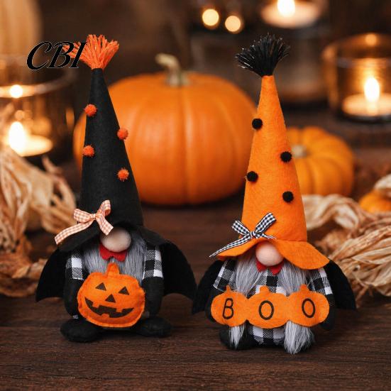 Soft Plush Centerpieces Halloween Gnome Decoration, Spooky Orange Black Boo Pumpkin Swedish Tomte Festive Table Decor Figurine, Elf Dwarf Ornaments