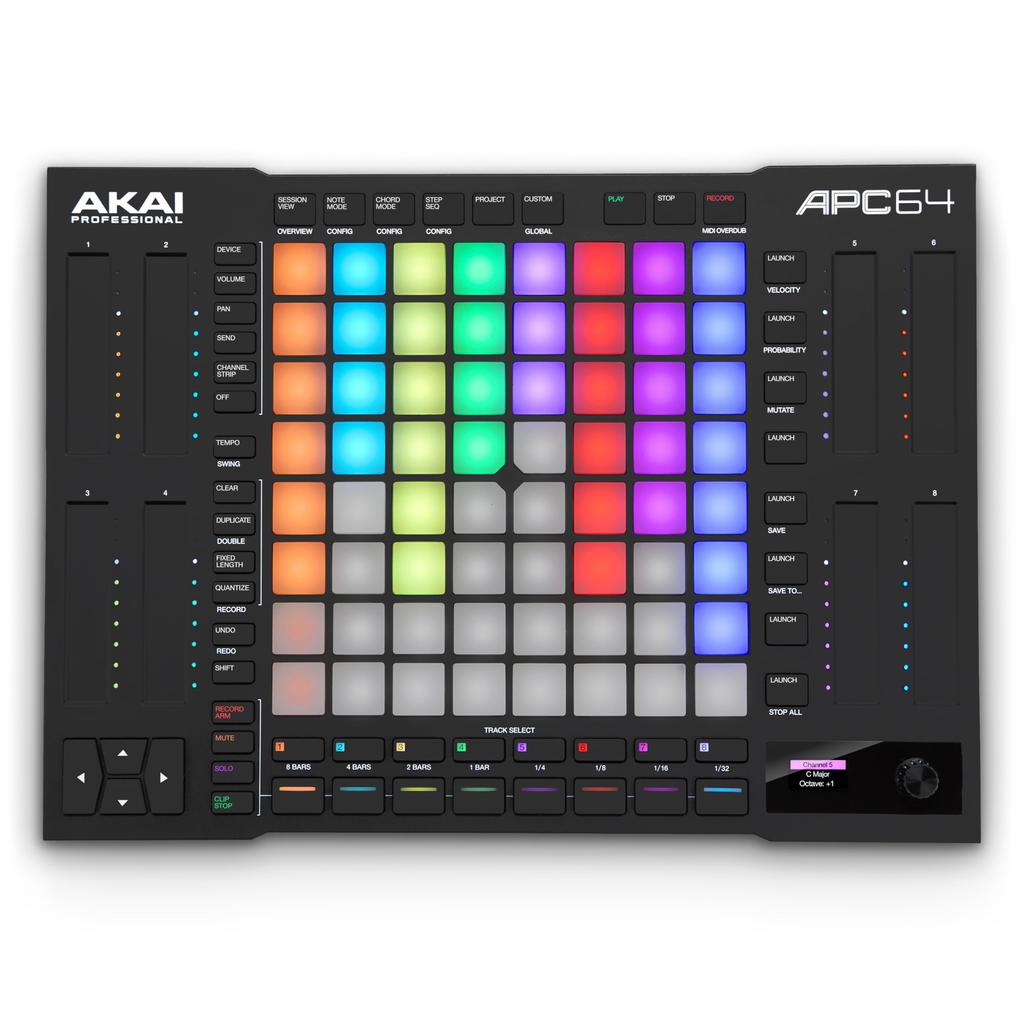 AKAI Professional Ableton MIDI Controller Sampler with Step Sequencer 64 RGB Velocity Sensitive Pads Finger Drums MIDI with 8 Touch Strips APC64