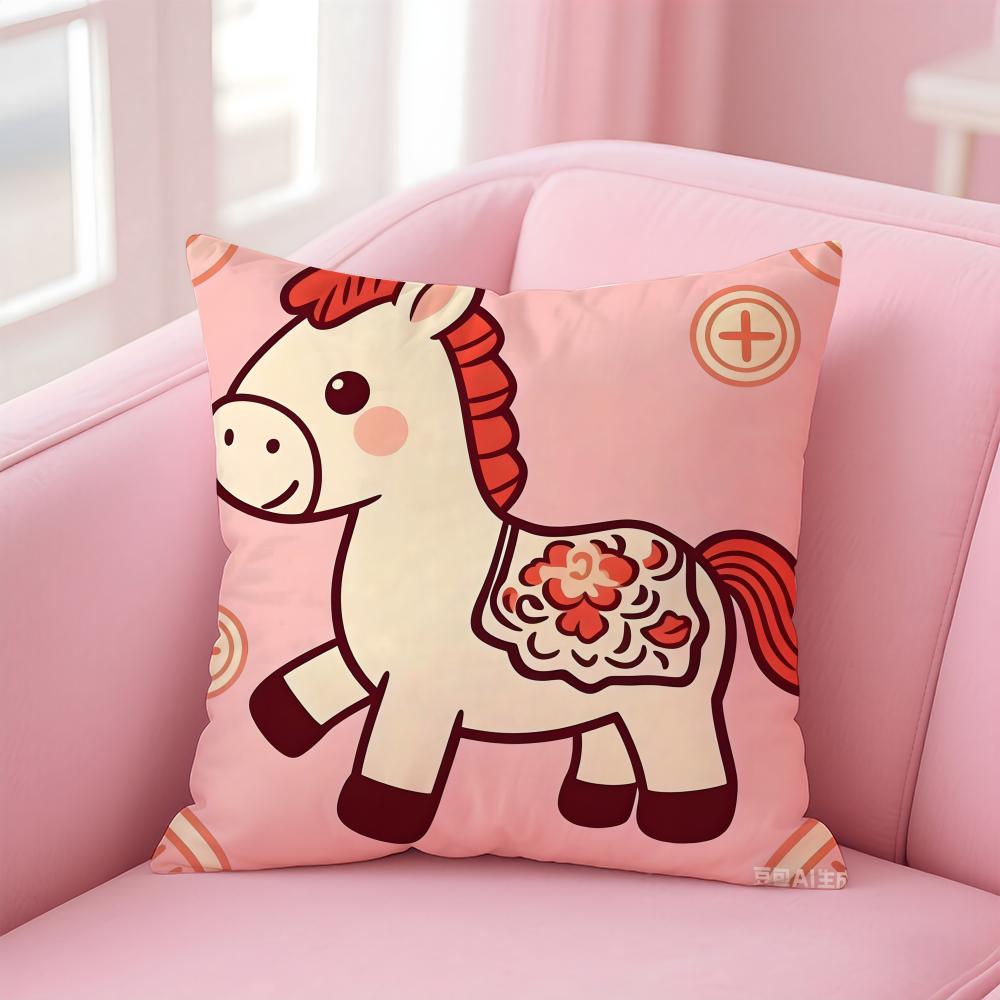 Auspicious Lucky mascot for the Year of the Horse Cushion Cover Pillow Case Soft Skin Friendly Fabric Comfort Concealed Zipper