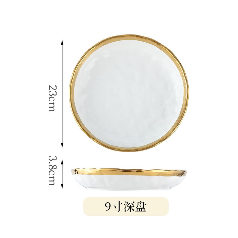 1pcs Nordic White Gray Dishes Plate Bowl Light Luxury Ceramic Gold Edge Tableware Porcelain Rice Bowl Disc Kitchen Supplies