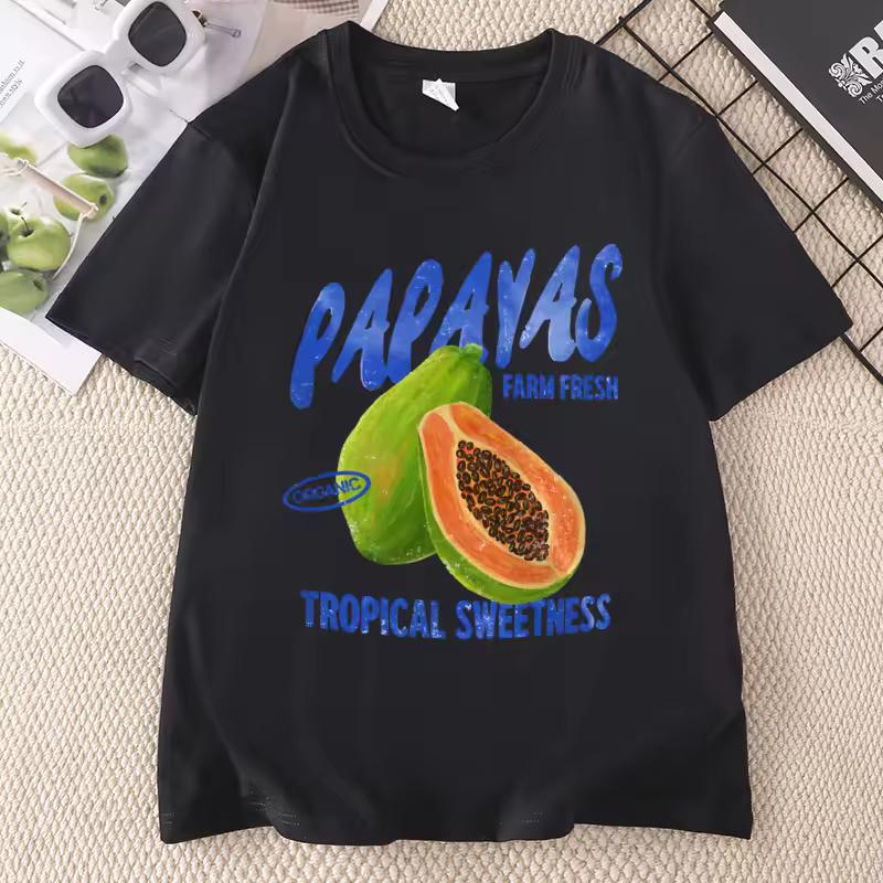 Papaya T Shirt Fruit Summer Graphic T-shirt Causal Round Neck Printed Short Sleeve Tshirt Fashion Clothing