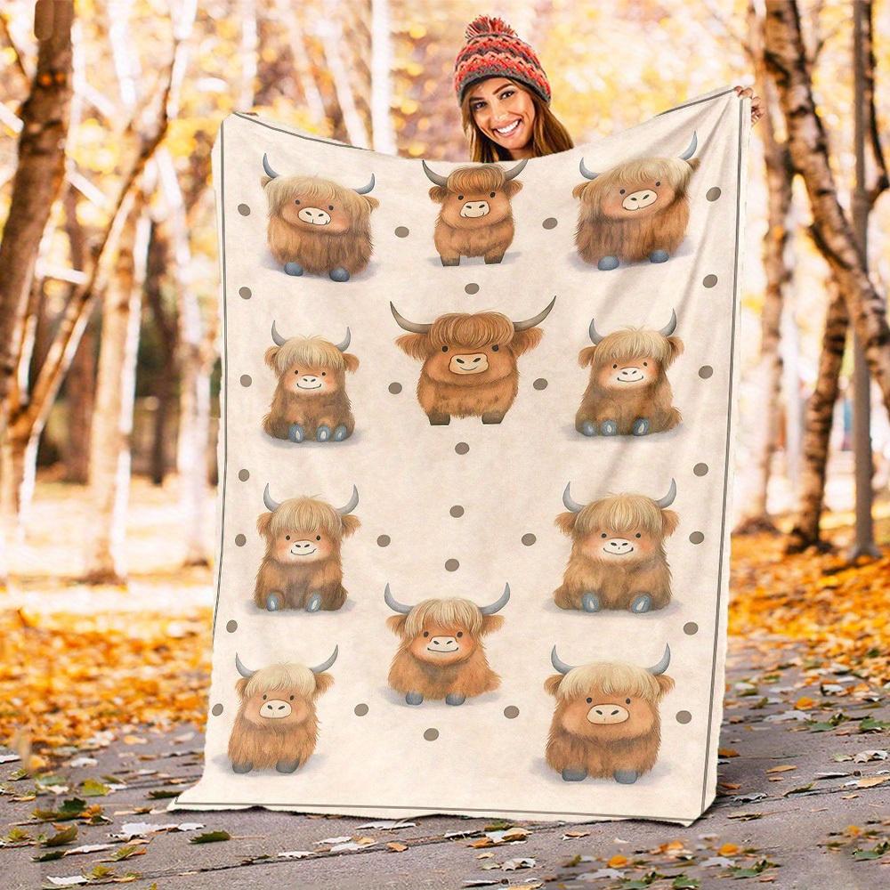 1pc Cute Highland Cow Blanket for Sofa Bed Soft and Light Bedding Ideal for Picnics, All-Season Christmas Outdoor Decor Accessories-c0803001