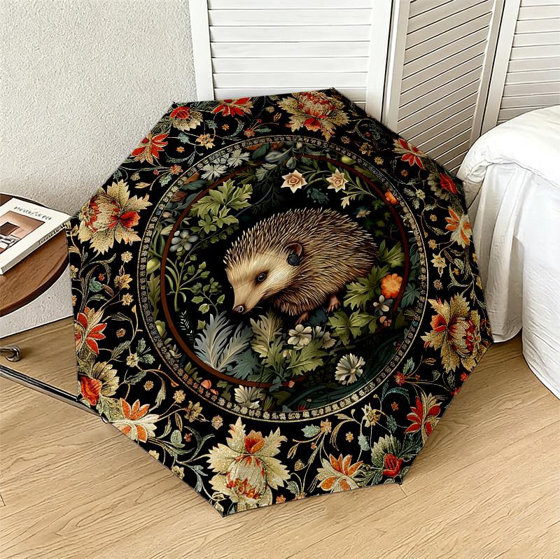 Hedgehog Garden 8 Ribs 3Fold Black Glue Uv Protection Umbrella Sun Protection Rainproof Compact Folding Umbrella For Travel Daily Use C9241281